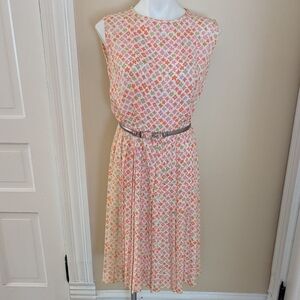 Vintage pastel white pink, orange and green print dress size M
